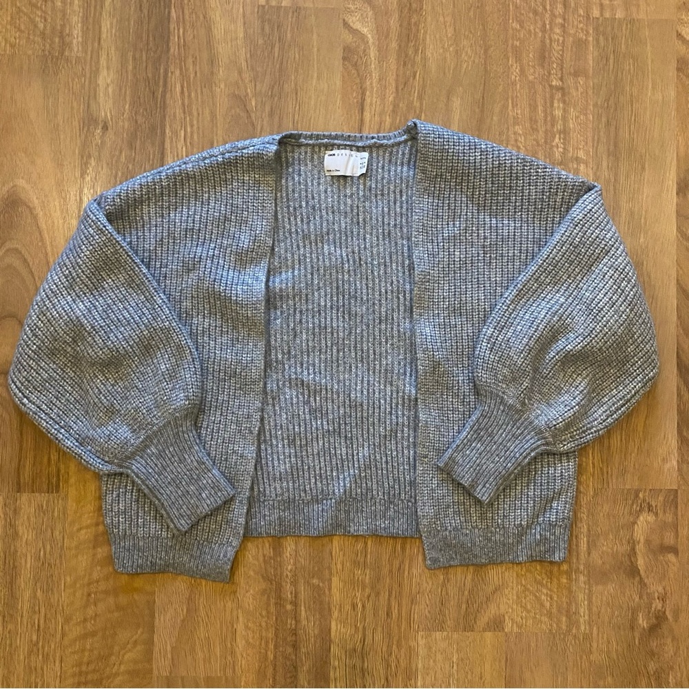 ASOS design Puff Sleeve Knit Cardigan Sweater in Grey